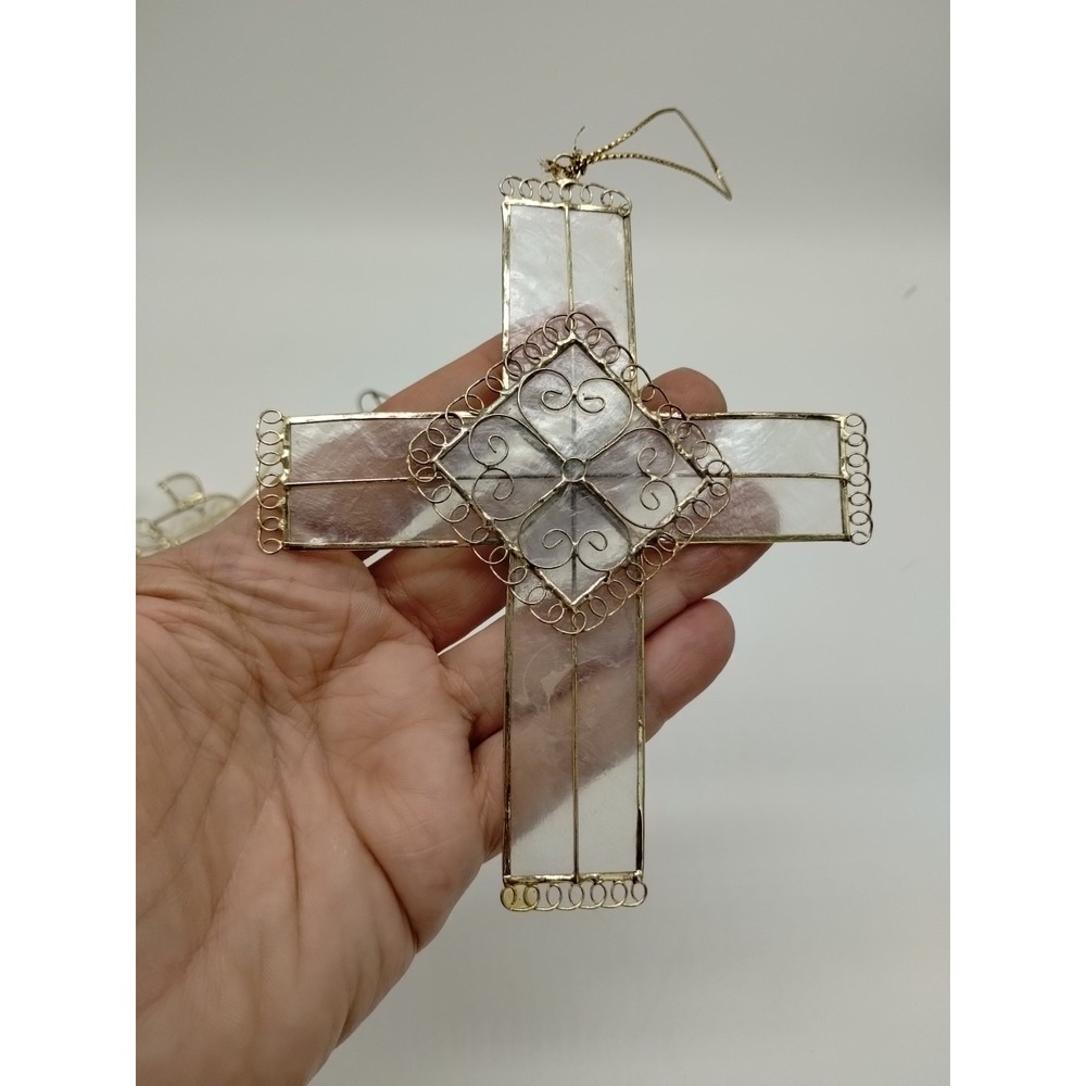 Set Of 3 Stain Glass Look Christmas Ornaments Angel Cross Made From Shell? - Picture 11 of 14